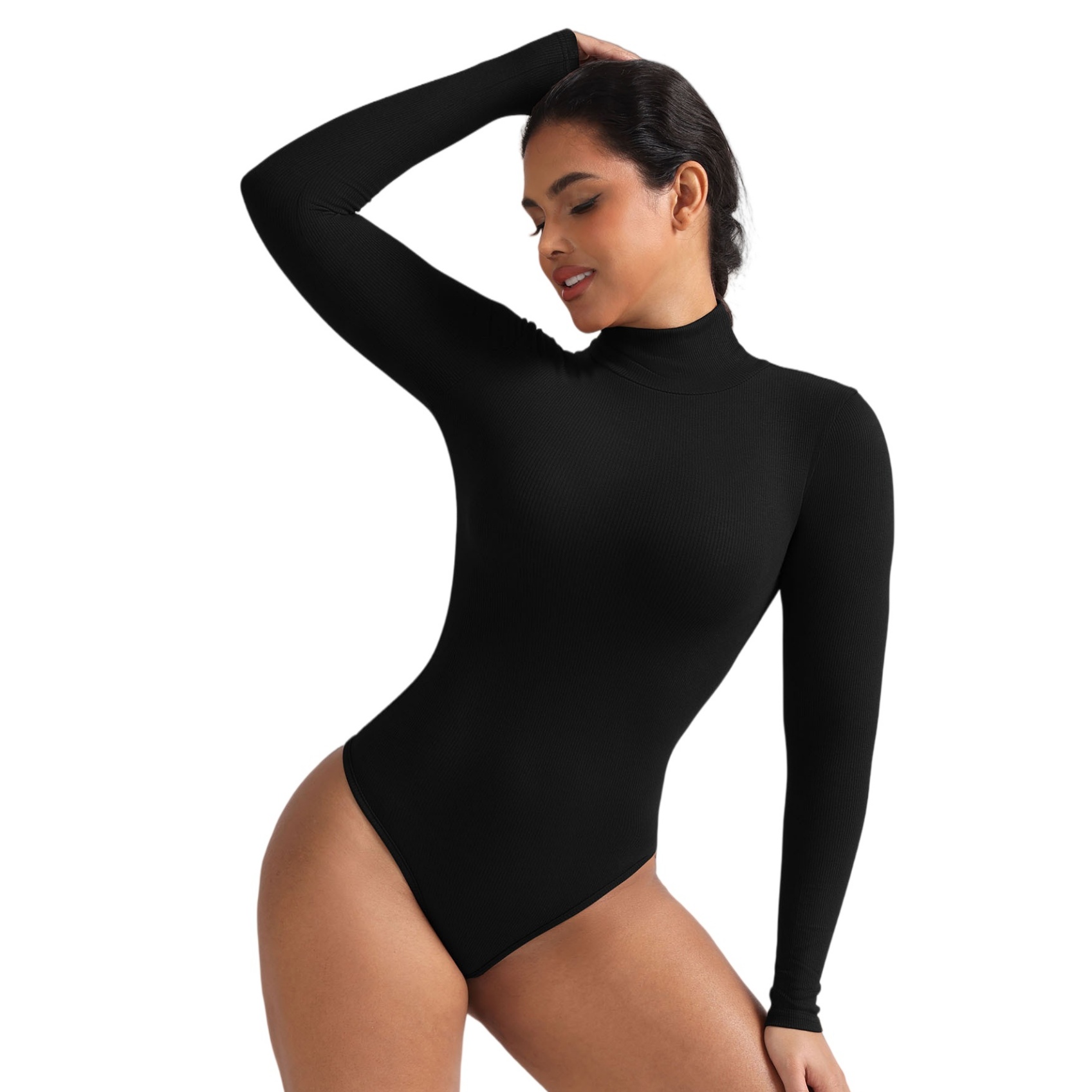 Womens Turtleneck Thong Bodysuit Warm Bodycon High Waist Romper Body Shapewear